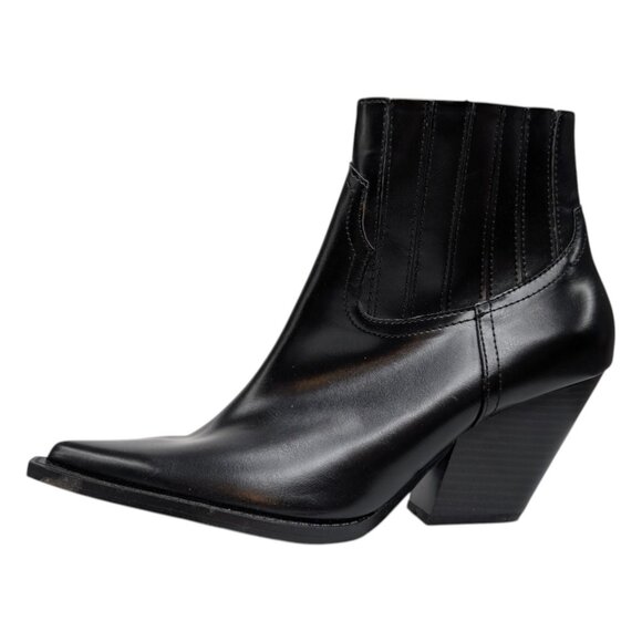 Zara Cowboy Ankle Boots Womens Black Faux Leather Pointed Toe EU 40 US 9 NWOT - Picture 2 of 12